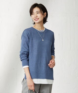 J.PRESS LADIES 【洗える・吸水速乾】 マーセライズコードリネン ニット ダルブルー系