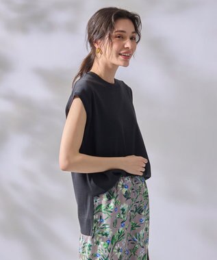 ANY 【洗濯機可】フレンチスリーブニットプルオーバー チャコール