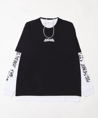 WEGO 【2点セット】アクセ付きアンサンブルグラフィックT（長袖） ブラック