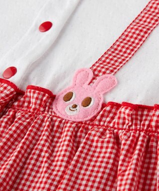 MIKI HOUSE HOT BISCUITS 【70-80cm】 サスペンダー風 襟付き ショートオール 赤