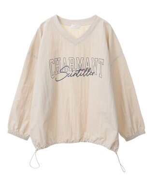 Green Parks ナイロンロゴＶネックプルオーバー Ecru