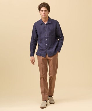 J.PRESS MEN 【LIBECO】リネンオープンカラー シャツ ネイビー系