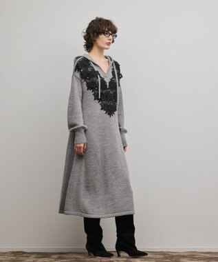 GRACE CONTINENTAL ケミカルレースニットワンピース グレー