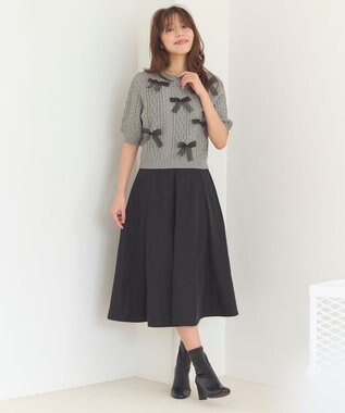 Feroux 【洗える】デザインリボンニット ライトグレー系