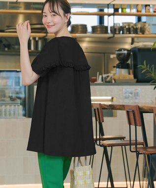 Tiaclasse L 【おのののかさん着用】「サマケア」バックヨークフリルチュニック ブラック