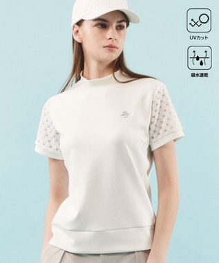 23区GOLF 【WOMEN】【UVケア・吸水速乾】レース袖 モックネックシャツ ホワイト系