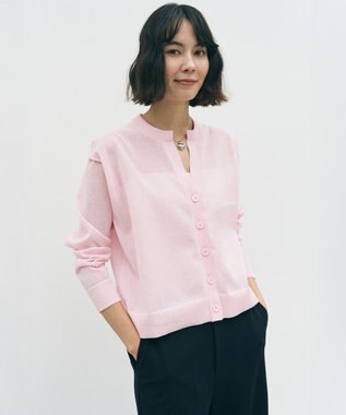UNFILO シアーフォルムニット キーネックカーディガン ピンク