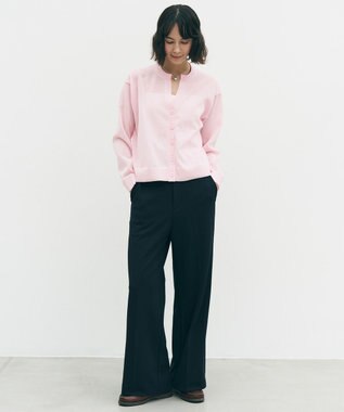 UNFILO シアーフォルムニット キーネックカーディガン ピンク