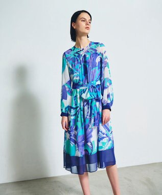 GRACE CONTINENTAL アールデコリゾートプリントワンピース ブルー