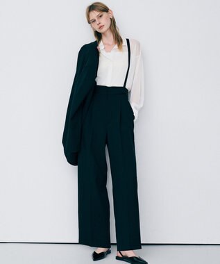 uncrave ウォッシャブルドライサップ ワイドパンツ（サスペンダー付き） ブラック(WEB限定カラー)