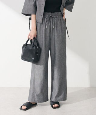 Green Parks 綿麻混イージーワイドパンツ Gray Mixture