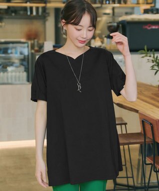 Tiaclasse L 【おのののかさん着用】「サマケア」バックヨークフリルチュニック ブラック