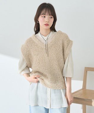 earth music&ecology ファンシーヤーンベスト Beige