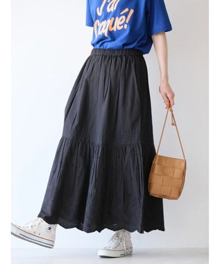 AMERICAN HOLIC インドＣｏｔｔｏｎスカラップ刺繍スカート Black