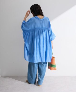 Green Parks スラブシアーシャツチュニック Blue