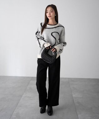 WEGO 【25年秋冬新作】ニュアンスライン配色プルオーバー オフホワイト