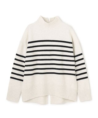 UNFILO カシミヤブレンド ハイネックニット グレーボーダー