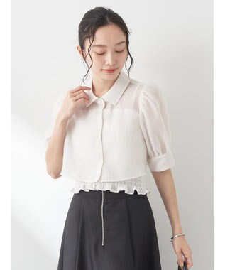 earth music&ecology ＳＥＴ２点シアークロップドシャツ×シャーリングタンク Ivory