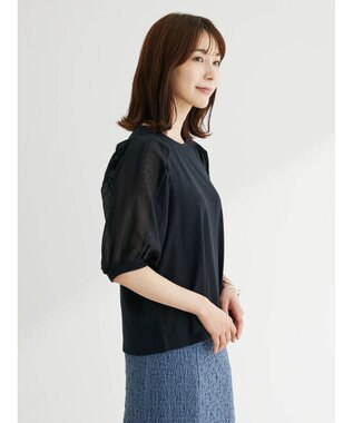 Green Parks 袖シアードッキング５分袖カットプルオーバー Black