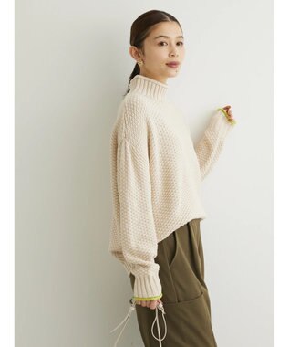 Green Parks 袖ラインカノコ編みニットプルオーバー Off White