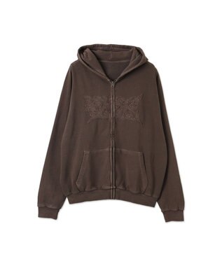 WEGO 【ユニセックス着用ITEM】ピグメントダメージアップリケZIPパーカー ブラウン
