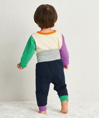 MIKI HOUSE HOT BISCUITS 【80-120cm】 ボーダー柄 ミニ裏毛パイル素材 腹巻き付き長袖パジャマ マルチカラー