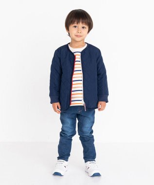 MIKI HOUSE HOT BISCUITS 【80-120cm】 抗菌・抗ウィルス ノーカラー キルティング 中綿ジャンパー 紺