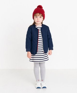 MIKI HOUSE HOT BISCUITS 【80-120cm】 抗菌・抗ウィルス ノーカラー キルティング 中綿ジャンパー 紺