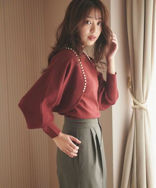 Feroux 【洗える・アンサンブル】パールポイントアンサンブル ニット ワイン系