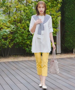 Tiaclasse 肩掛けボーダーフェイクカーデ オフホワイト