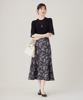 ANY SIS 【洗える】フラワープリントペプラム スカート スレート系