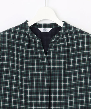 J.PRESS LADIES L シズルチェック バンドカラー カットソー ダークグリーン系