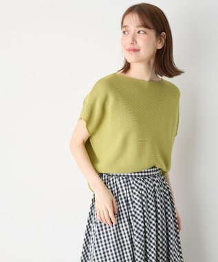 ANY 【洗濯機可/アンチピリング/UVカット】アクリルガーターフレンチスリーブニット アップルグリーン