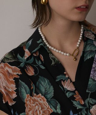 GRACE CONTINENTAL アンティークフラワープリントワンピース ブラック