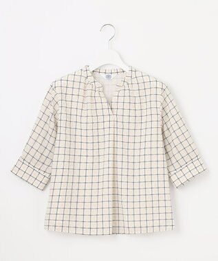 J.PRESS LADIES L シズルチェック バンドカラー カットソー ベージュ系