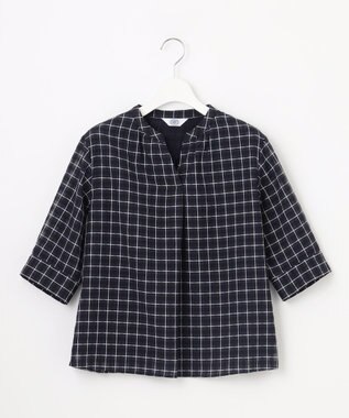 J.PRESS LADIES L シズルチェック バンドカラー カットソー ネイビー系
