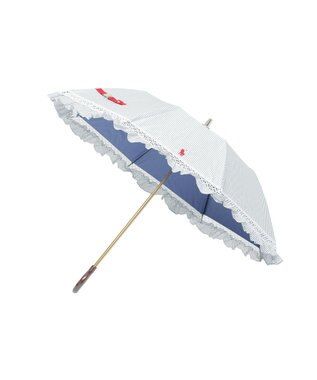 MOONBAT 【遮光/晴雨兼用日傘】POLO RALPH LAUREN（ポロラルフローレン）折りたたみ日傘 ストライプフリル 遮熱 遮光 UV ダークブルー