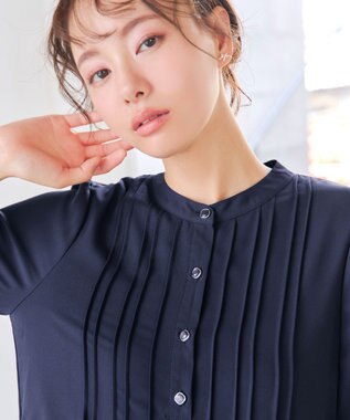 Tiaclasse 【スマート裏起毛・新色追加】 ピンタックシャツチュニック ネイビー