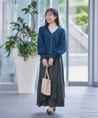 Tiaclasse 【洗える】ケーブル編みショート丈カーディガン ブルー