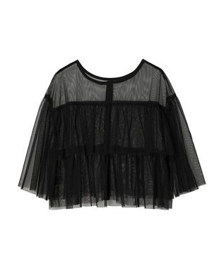Green Parks ・ＳＵＧＡＲ　ＳＰＯＯＮ　チュールティアードブラウス Black