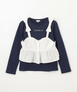 ANY KIDS キャミソール付き 長袖Tシャツ オフホワイト×ネイビー