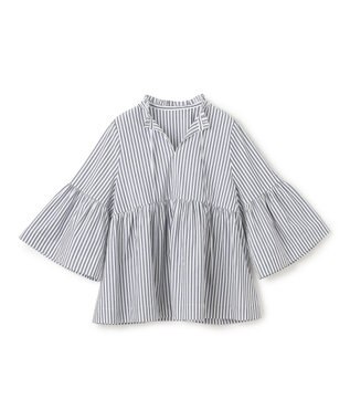 コットンブロード フリルネックシャツ