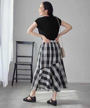 ANY L 【洗濯機可能/ウエストゴム】ビックチェックマーメイドスカート オフ×ブラックブロックチェック