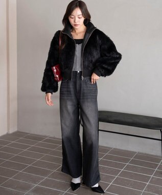 WEGO 【25年秋冬新作】フェイクファーショートブルゾン ブラック