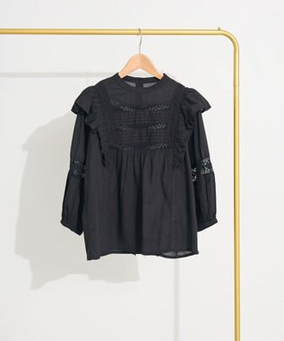 CRAFT STANDARD BOUTIQUE フリル使いマニーレースピンタックブラウス Black