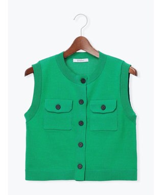 Te chichi ポケット付きニットベスト グリーン