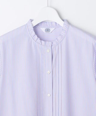 J.PRESS LADIES 【一枚で着映え】ソフトストライプ フリル襟 ブラウス サックスブルーストライプ系