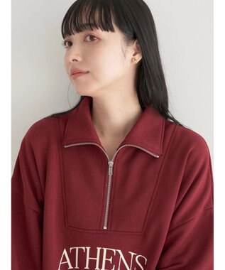 earth music&ecology ハーフジップロゴチュニック Burgundy