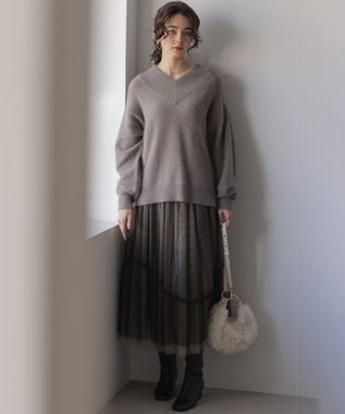 組曲 S リバーシブルチュール スカート ブラック×ベージュ