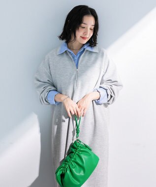 Green Parks ポロ衿ハーフＺＩＰカットワンピース Gray Mixture